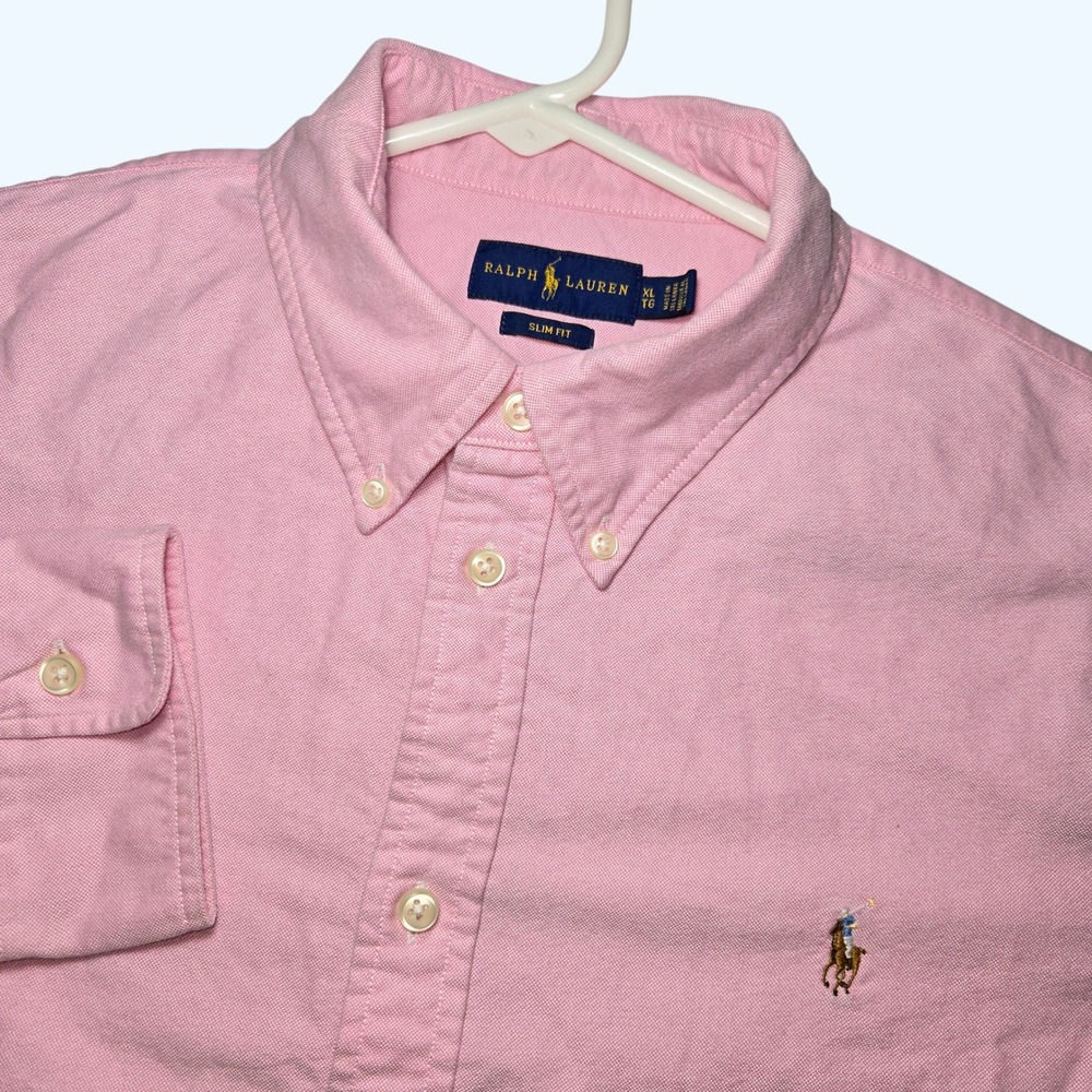 Ralph Lauren Slim Fit Button Down Shirt Mens XL Pink Flesh Pony Long Sleeve Logo